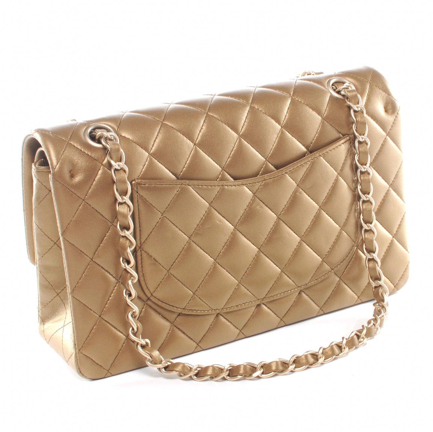 Lambskin Medium Double Flap Metallic Khaki