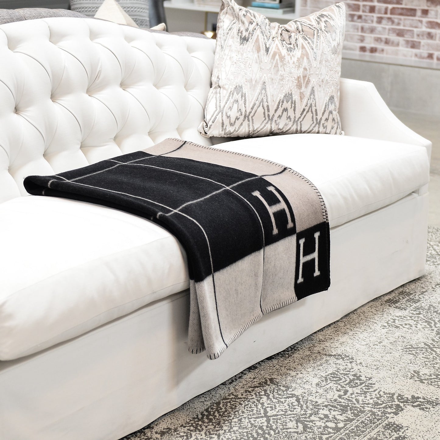 Wool Cashmere Avalon III Blanket Ecru Gris Fonce