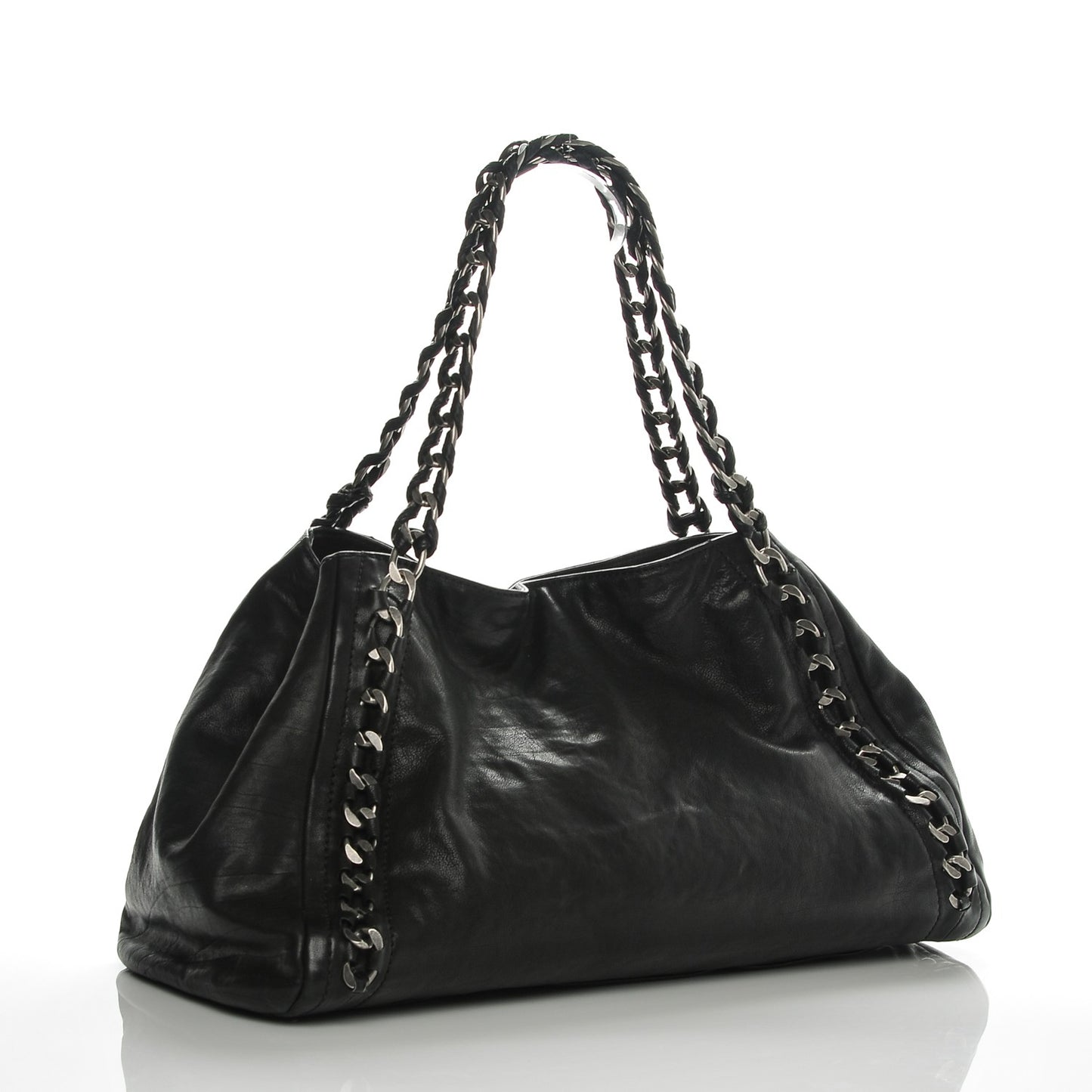 Glazed Caviar East West Modern Chain Tote Black