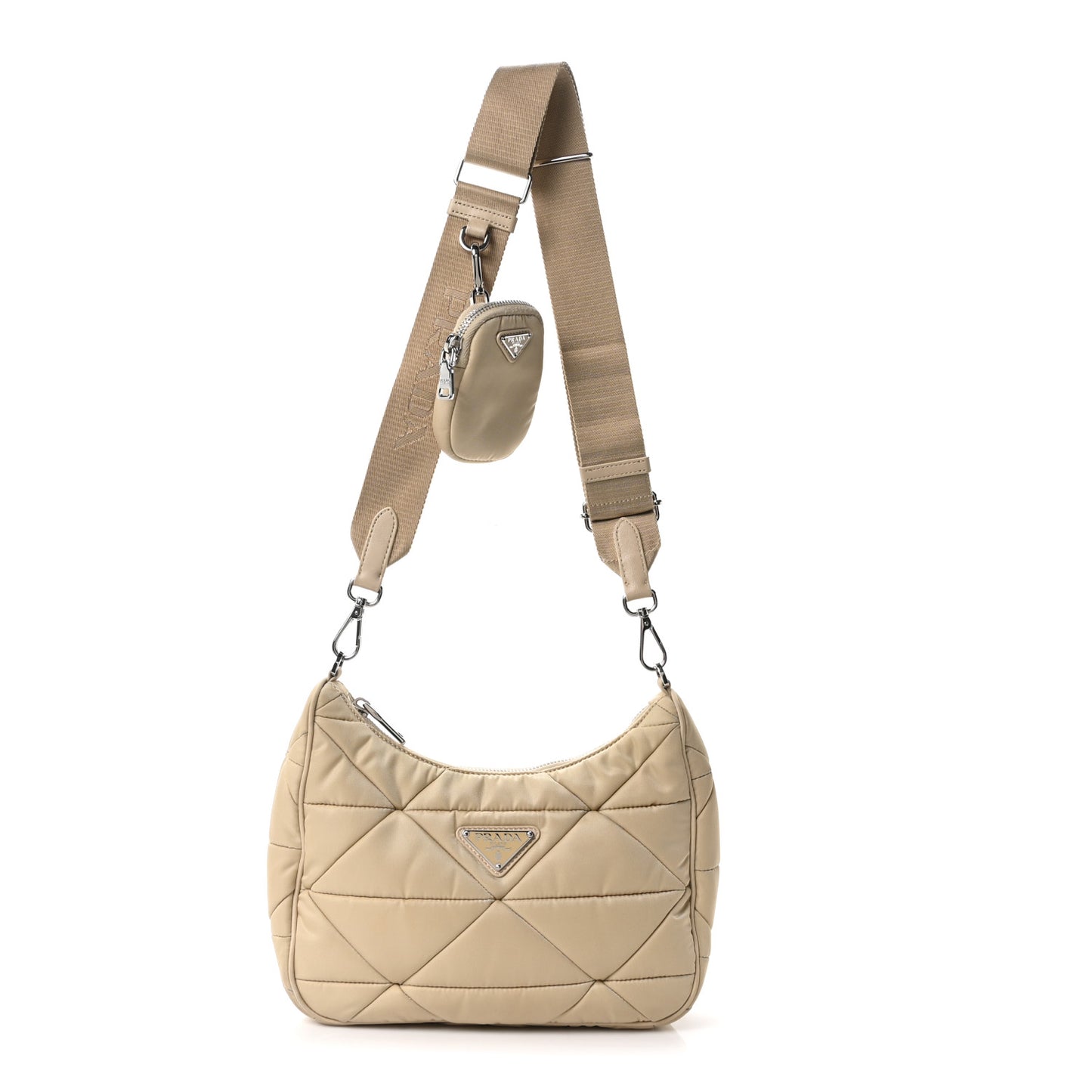 Re-Nylon Triangle Quilted Padded Patchwork System Shoulder Bag Deserto