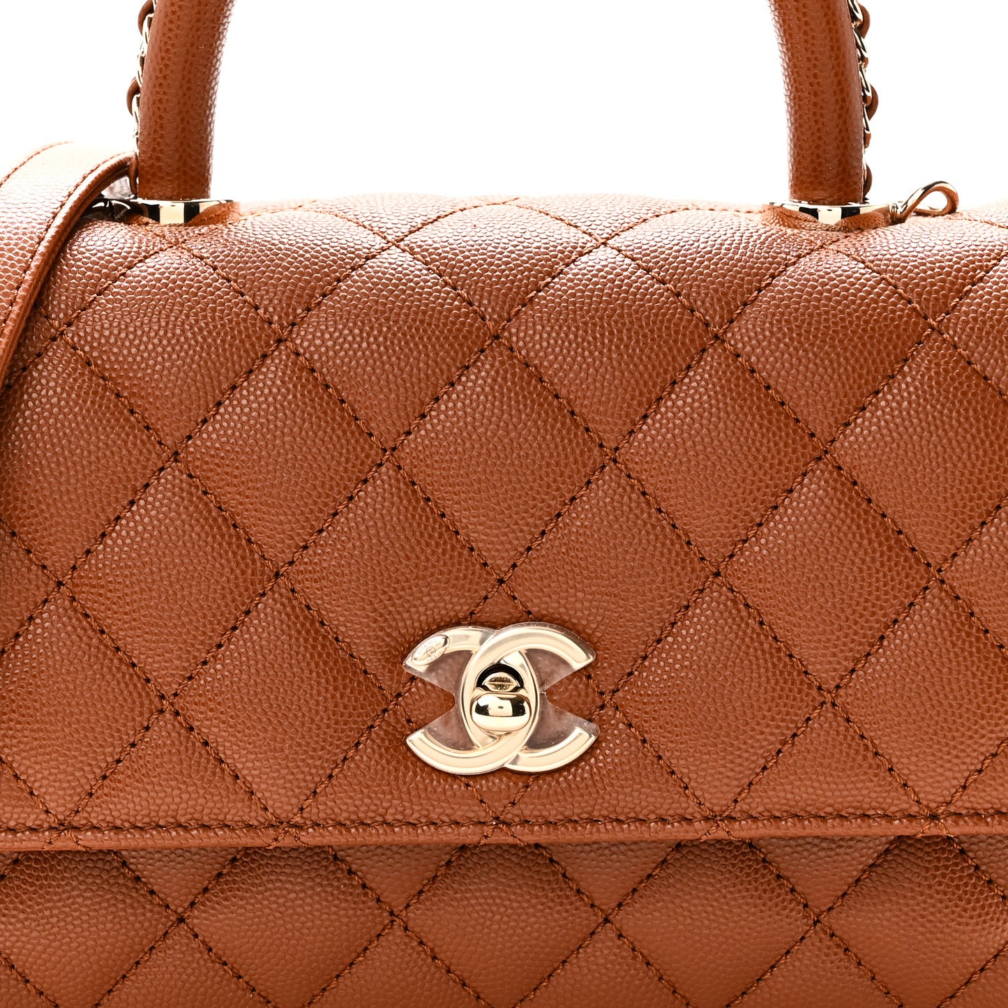 Caviar Quilted Mini Coco Chain Handle Flap Brown