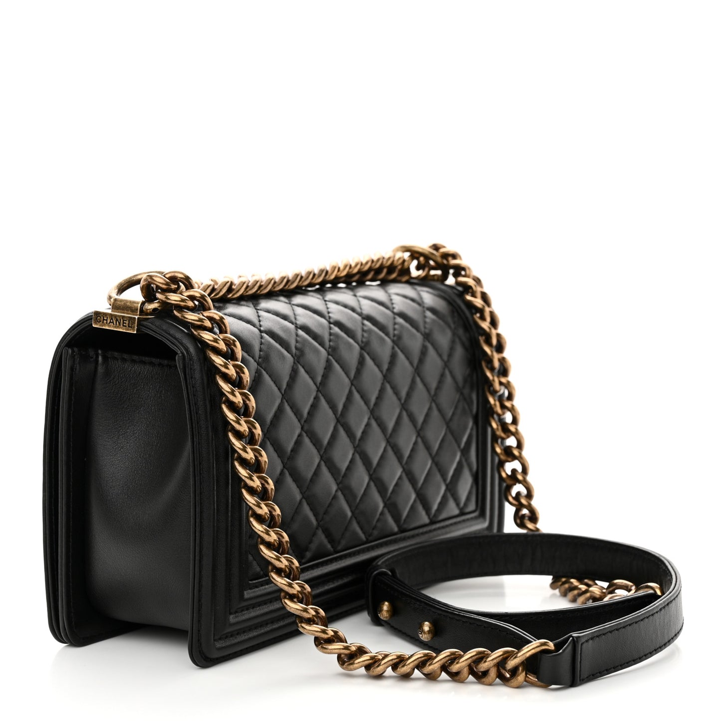 Lambskin Quilted Medium Boy Flap Black