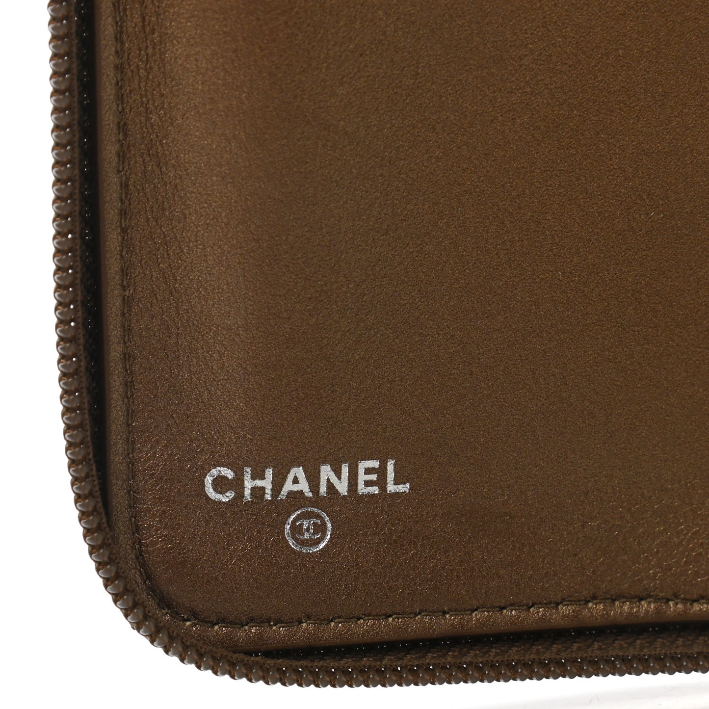 Metallic Caviar Timeless CC Travel Zip Wallet Bronze
