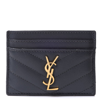 Saint Laurent Grain De Poudre Matelasse Chevron Monogram Credit Card Case Fog 1 of 14