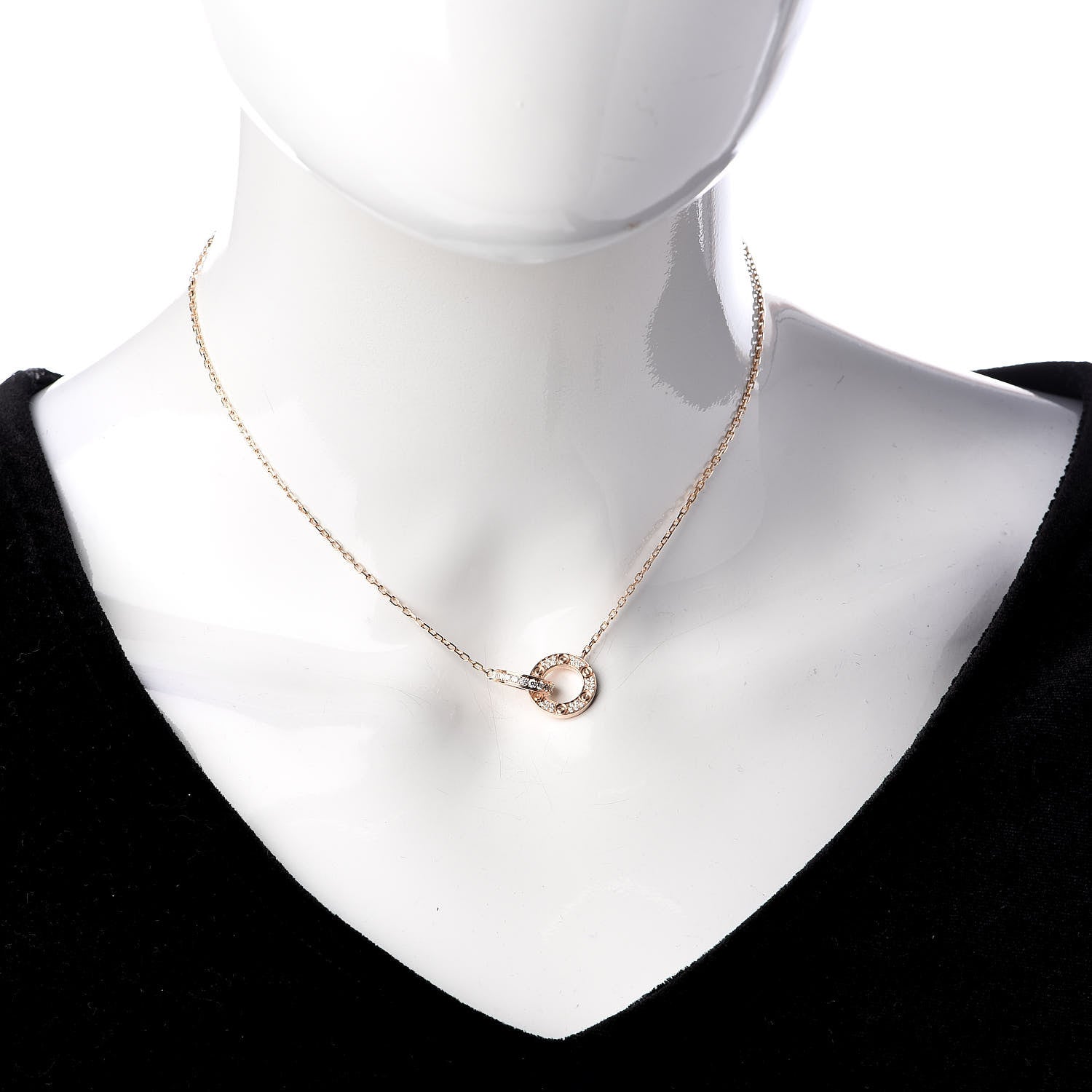 Cartier 18K Pink Gold Diamond Interlocking LOVE Paved Necklace 4 of 4