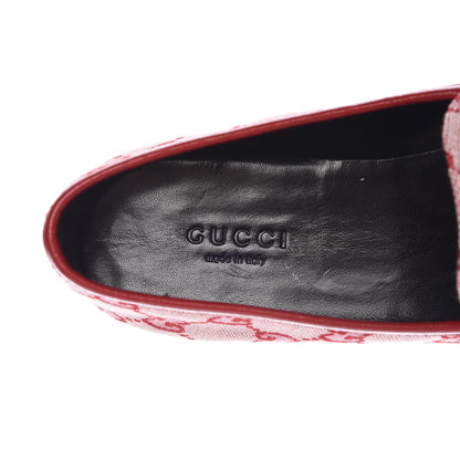Gucci Canvas GG Monogram Horsebit Womens Jordaan Loafers 36.5 Gardenia Hibiscus Red 7 of 10