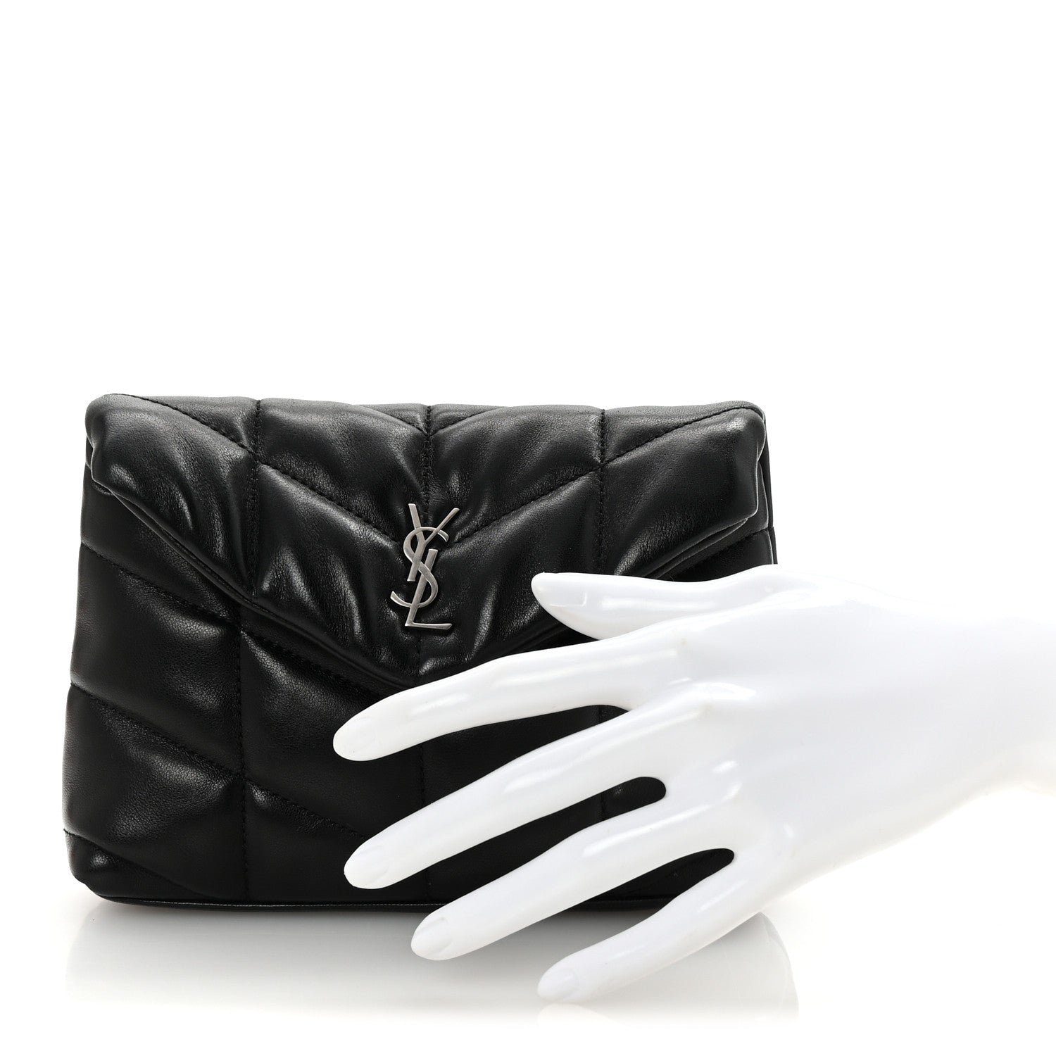 Saint Laurent Lambskin Monogram Loulou Puffer Pouch Clutch Black 2 of 6