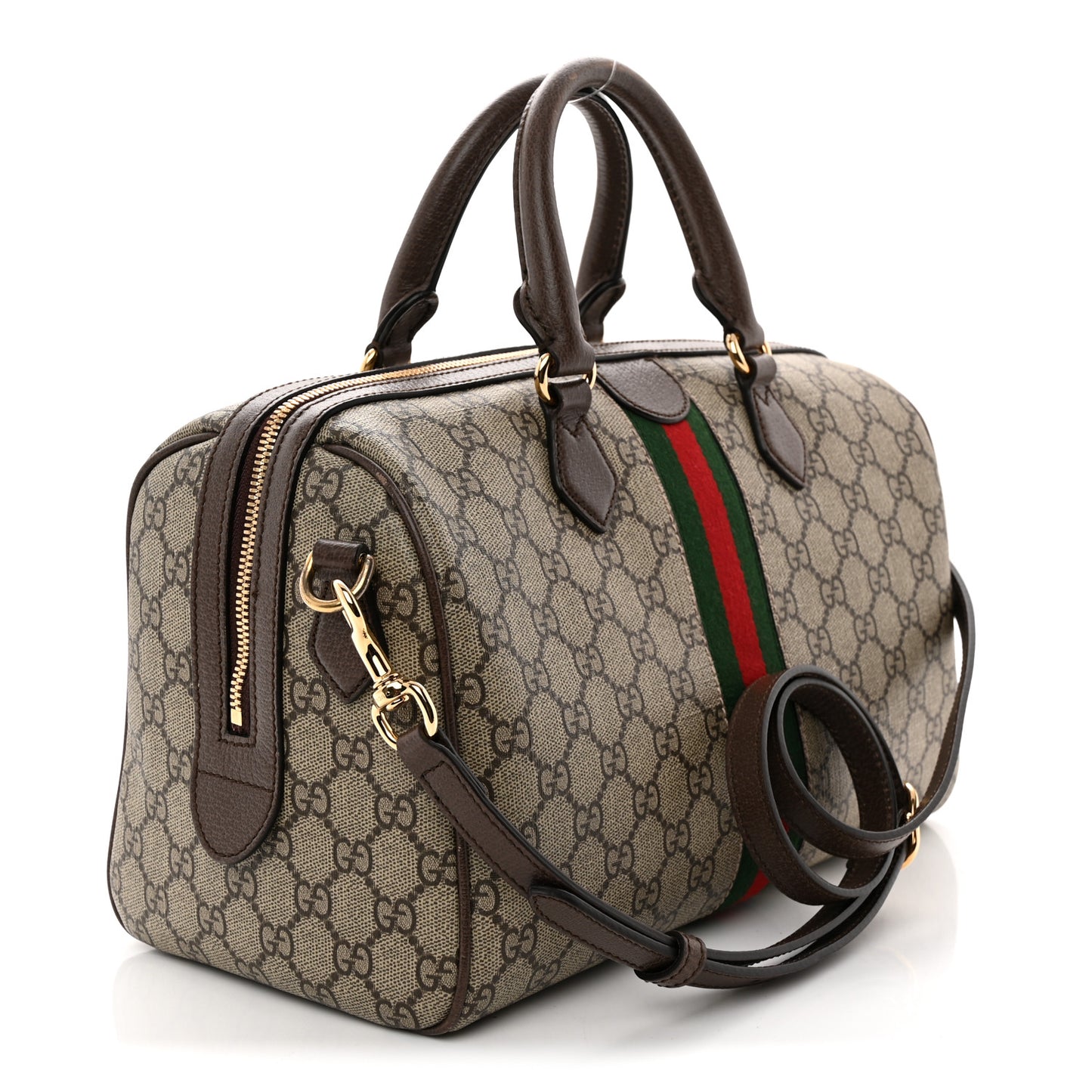 GG Supreme Monogram Web Medium Ophidia Top Handle Bag Beige Ebony