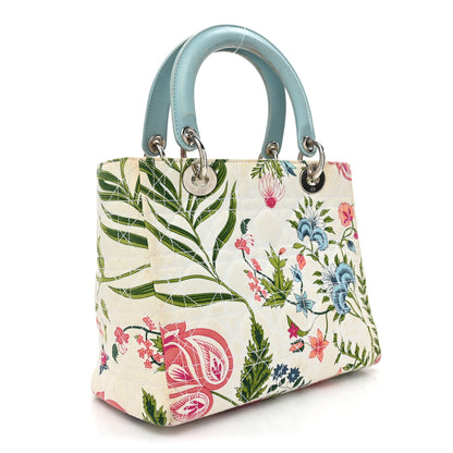 Christian Dior Canvas Cannage Floral Print Medium Lady Dior White Multicolor 3 of 19