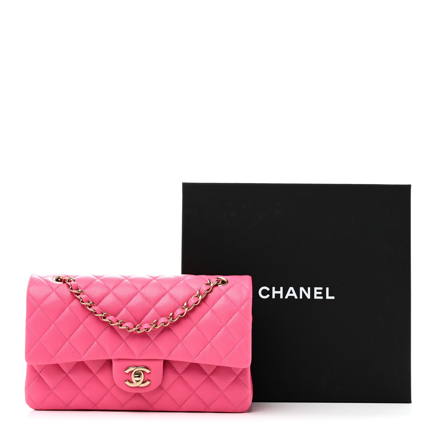 Caviar Quilted Medium Double Flap Pink