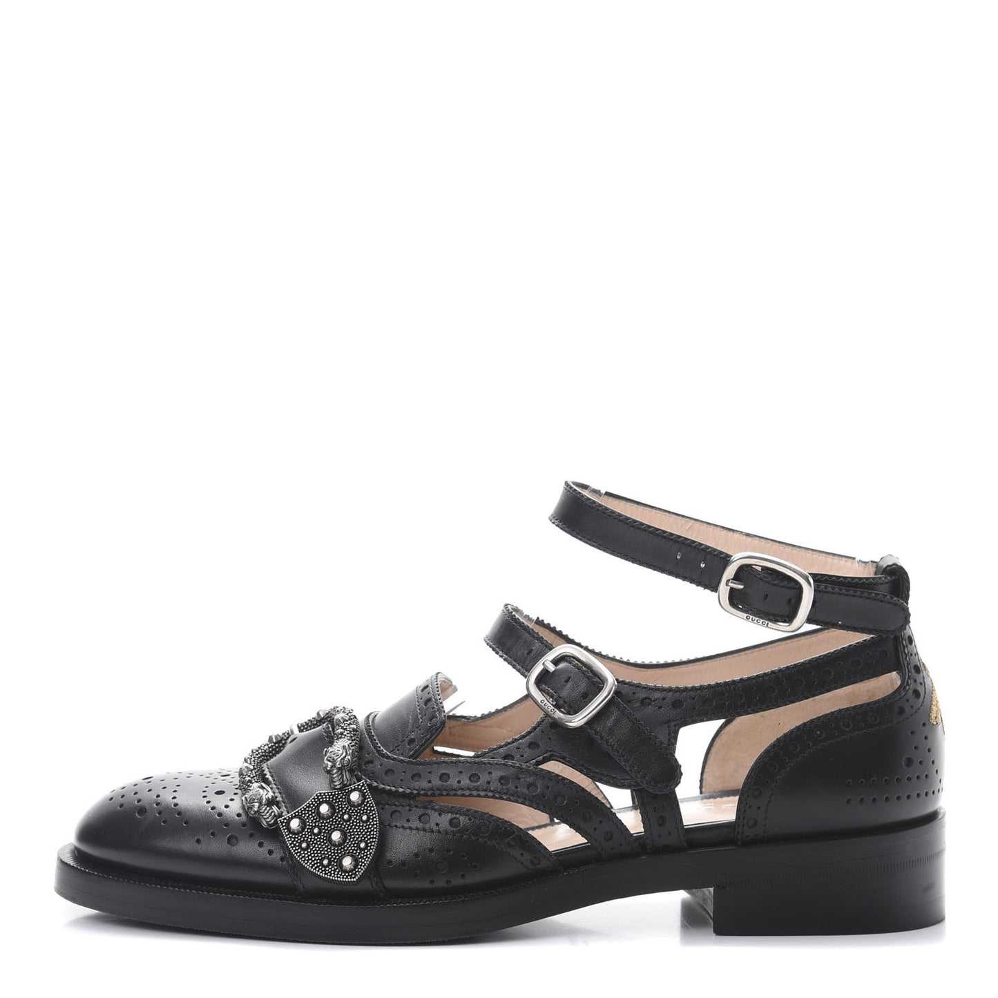 Calfskin Bee Embroidered Womens Queercore Brogue Wingtip Monk Strap Loafers 38.5 Black