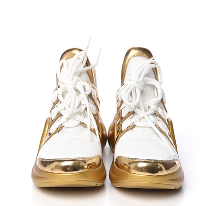 Louis Vuitton Metallic Calfskin Technical Nylon LV Archlight Sneakers 39 White Gold 2 of 9