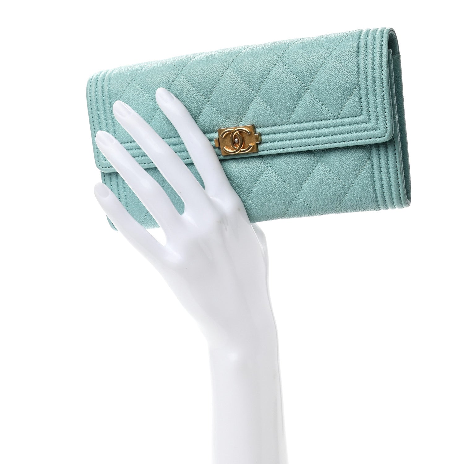 Chanel Iridescent Caviar Quilted Boy Flap Wallet Light Blue 2 of 7
