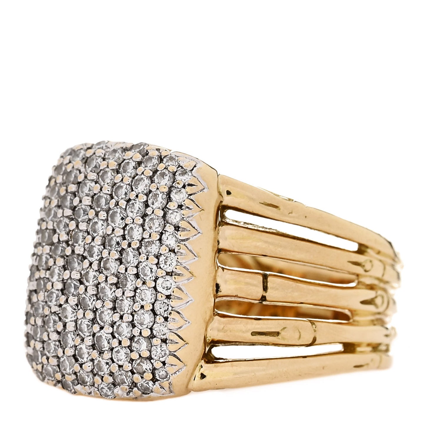 18K Yellow Gold Diamond Bamboo Five-Row Ring 51 5.75