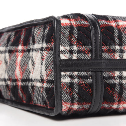 Balenciaga Wool Cuir Arena Plaid Diagonal Allover Logo Matelasse S Bazar Shopper Tote Black White Red 6 of 9