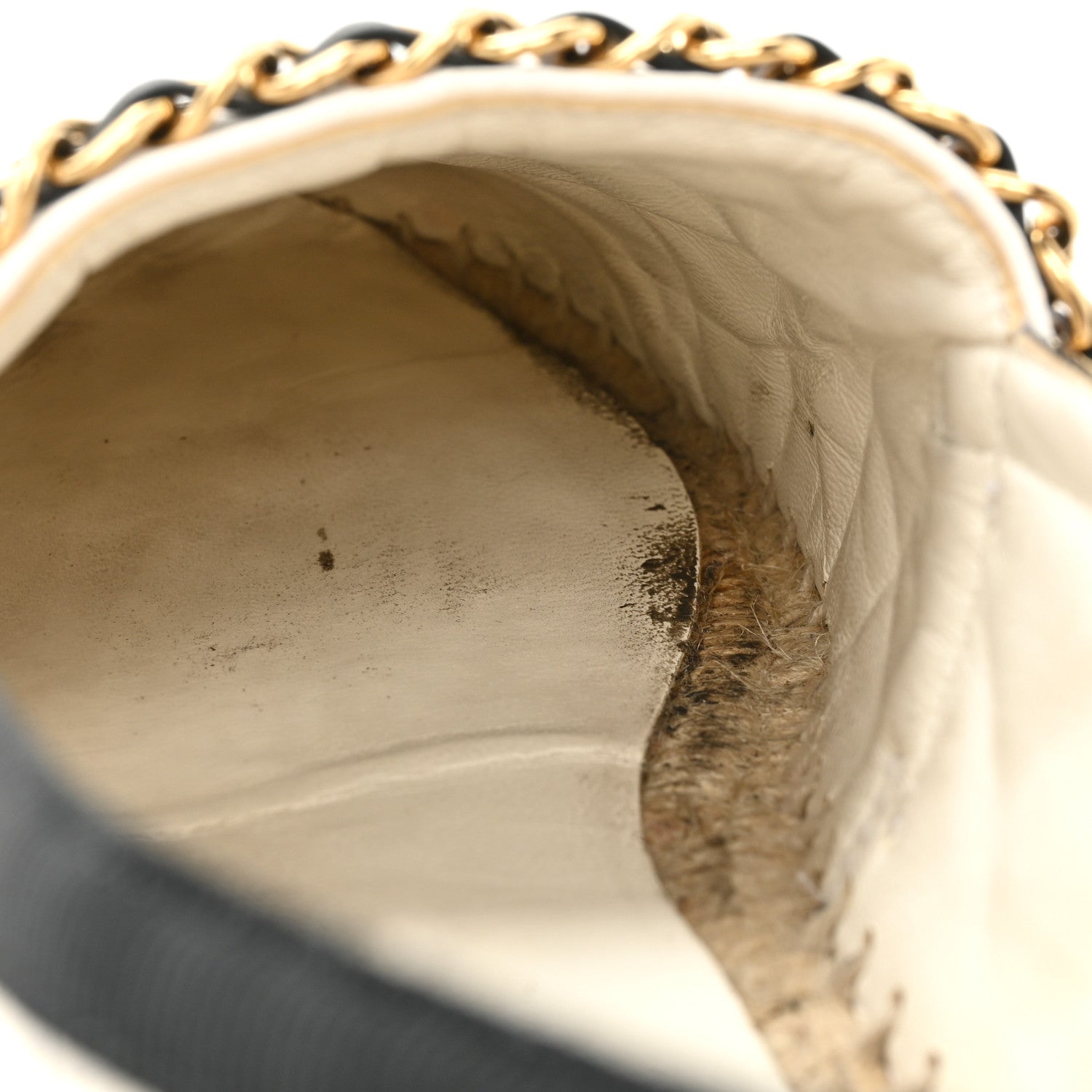 Chanel Lambskin Grosgrain Quilted CC Chain Espadrilles 37 White Black 9 of 17