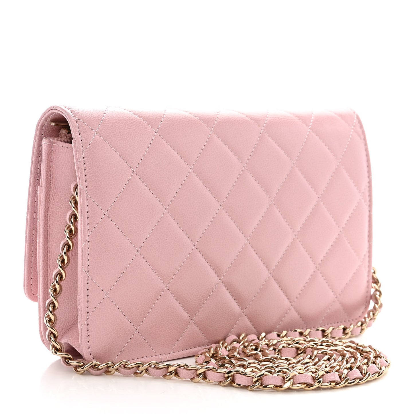Caviar Quilted Studded CC Wallet on Chain WOC Light Pink