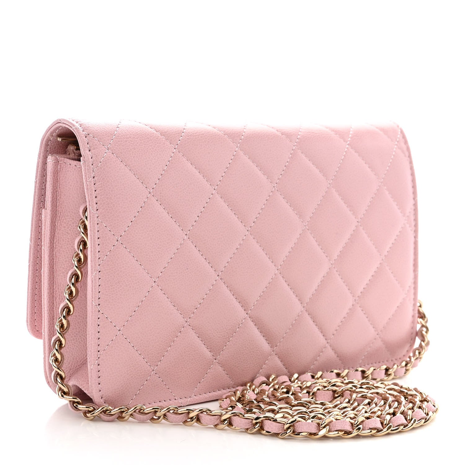 Chanel Caviar Quilted Studded CC Wallet on Chain WOC Light Pink 3 of 11