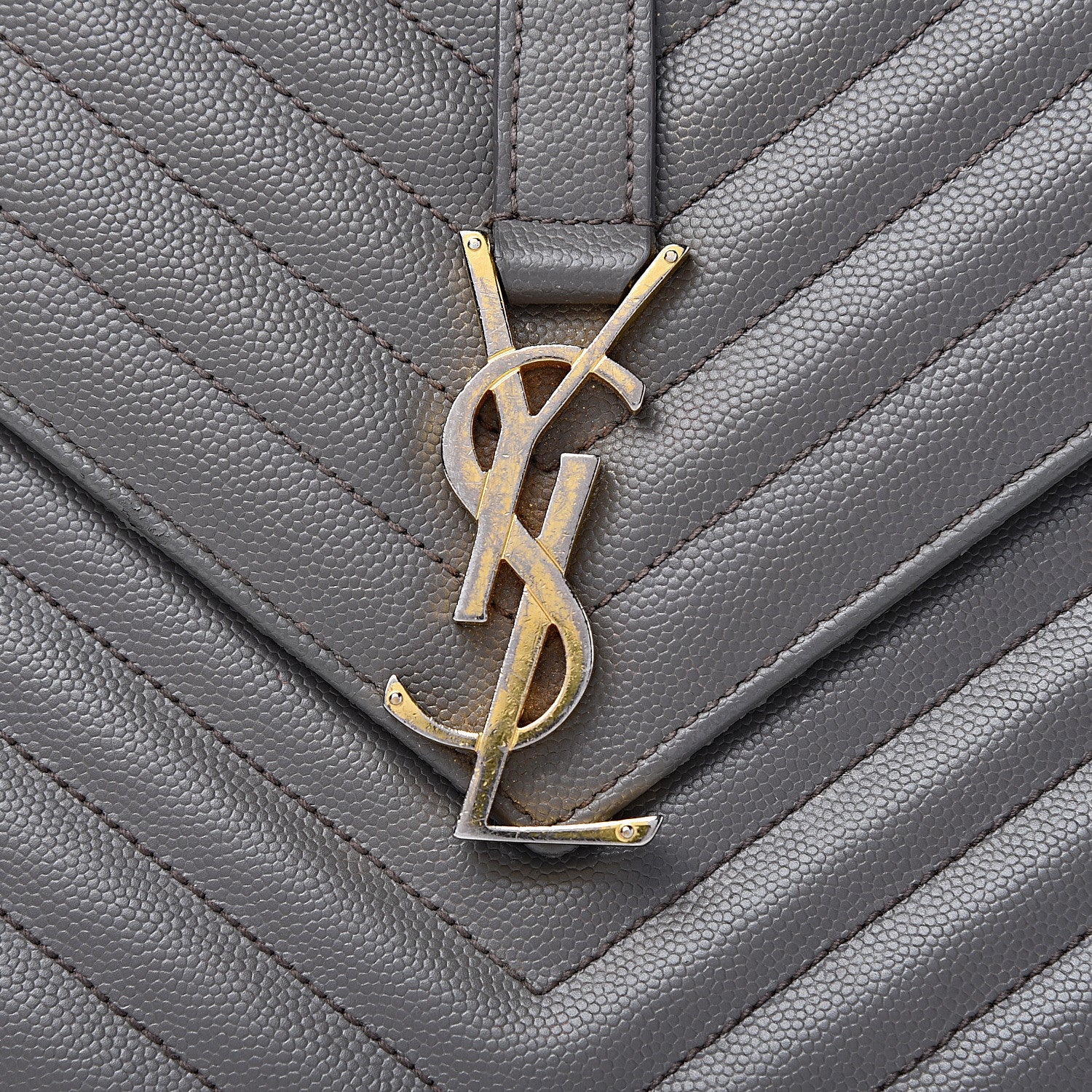 Saint Laurent Grain De Poudre Matelasse Chevron Large Monogram Satchel Earth 11 of 18