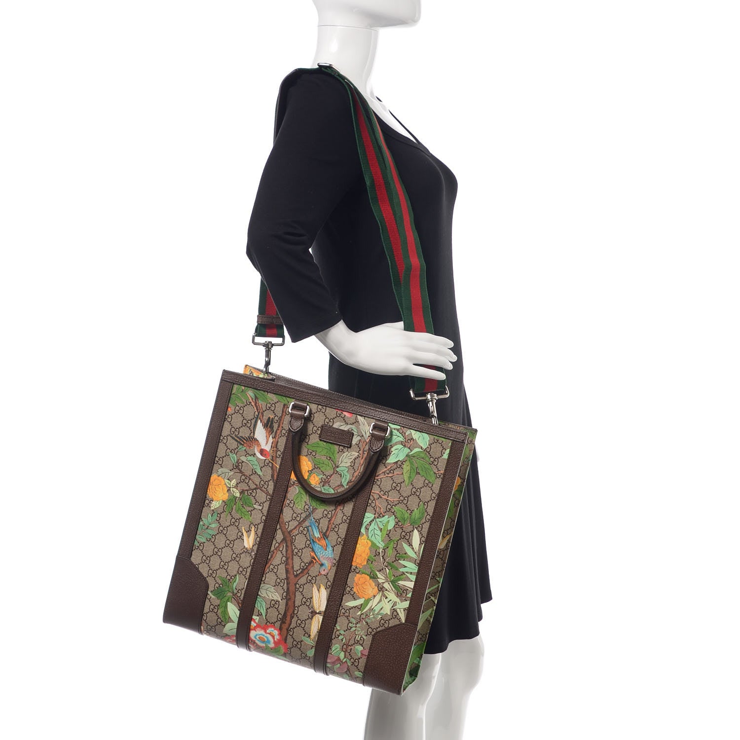 Gucci GG Supreme Monogram Tian Web Vertical Tote Beige Multicolor New Acero 2 of 8