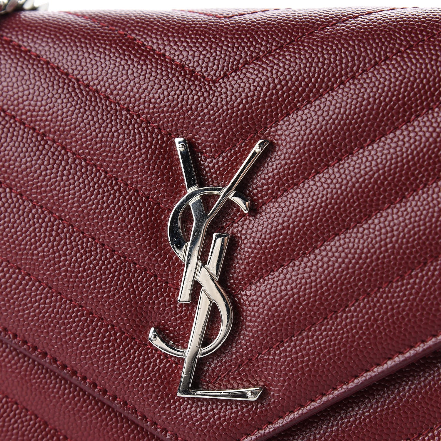 Saint Laurent Grain De Poudre Matelasse Chevron Monogram Chain Wallet Palissandre 9 of 10