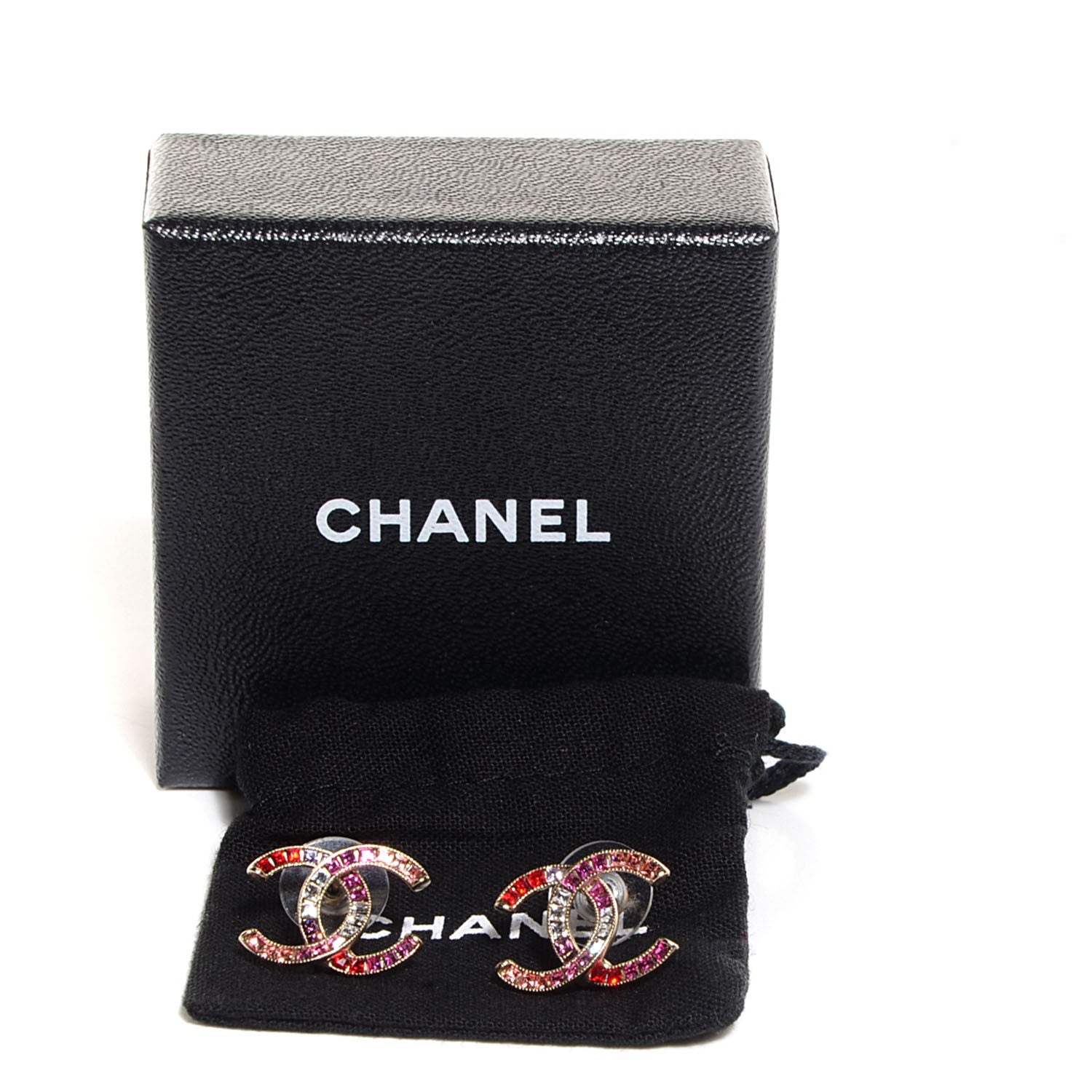 Chanel Crystal Baguette CC Earrings Gold Multicolor 4 of 5