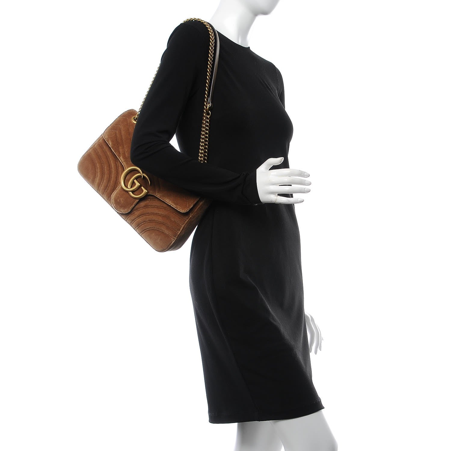 Gucci Velvet Matelasse Medium GG Marmont Shoulder Bag Taupe 3 of 8
