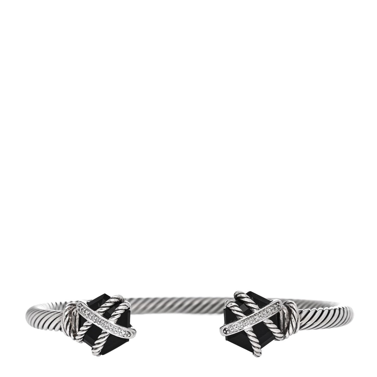 Sterling Silver Diamond Black Onyx 4mm Cable Wrap Bracelet