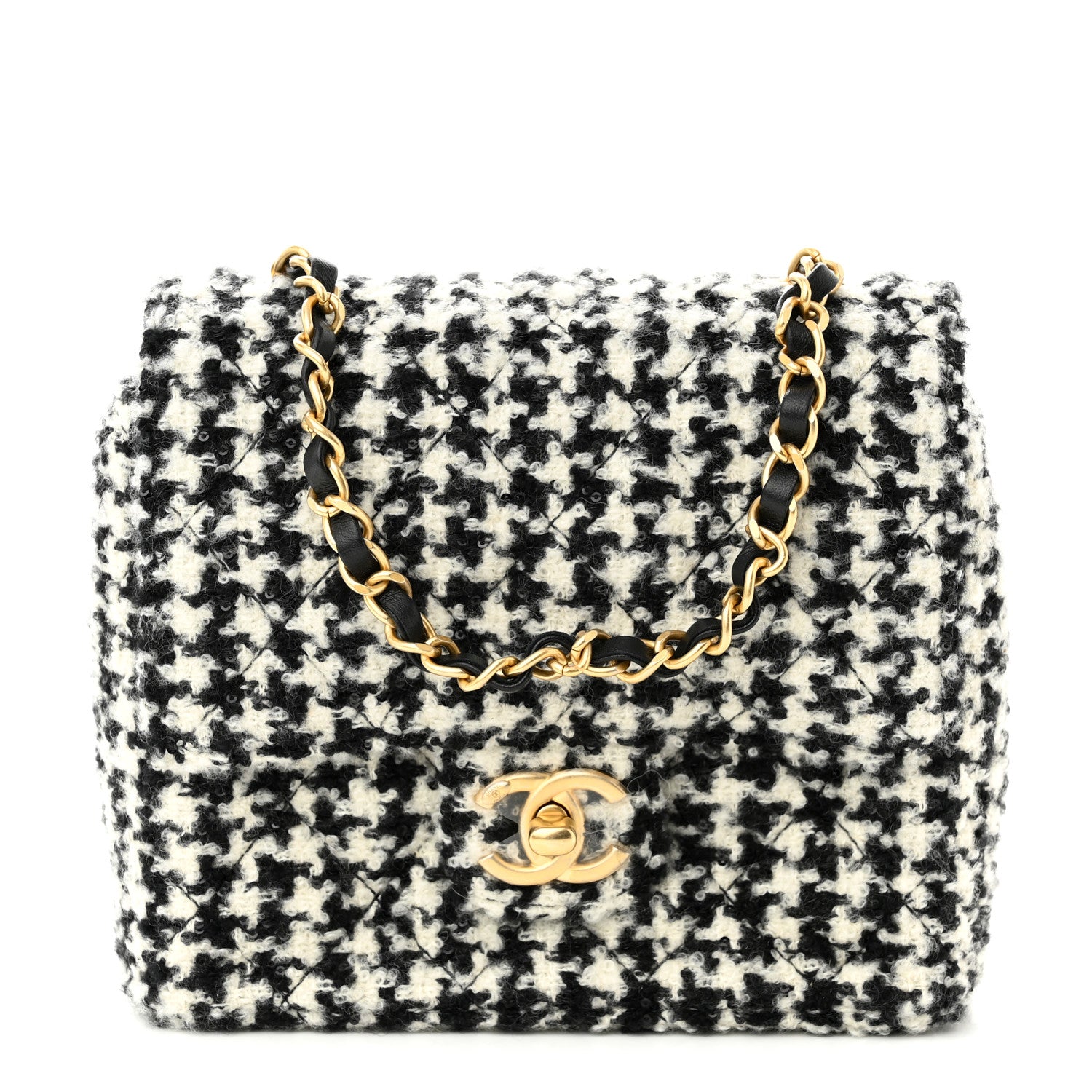 Chanel Tweed Houndstooth Mini Square Flap Black White 1 of 10