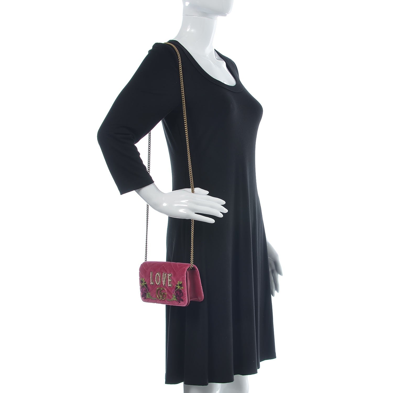 Gucci Velvet Matelasse Love Embroidered GG Marmont Mini Bag Light Raspberry Rose 2 of 7