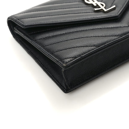 Saint Laurent Grain De Poudre Matelasse Chevron Monogram Envelope Chain Wallet Black 10 of 15