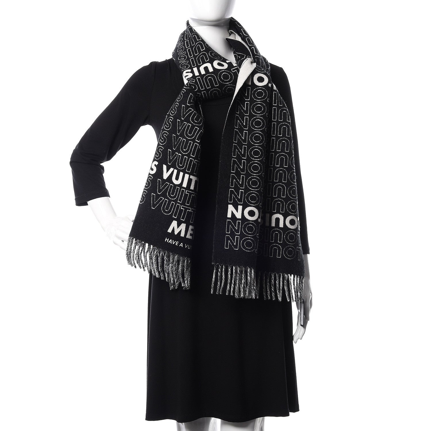 Louis Vuitton Wool Cashmere Scarf Black 2 of 6