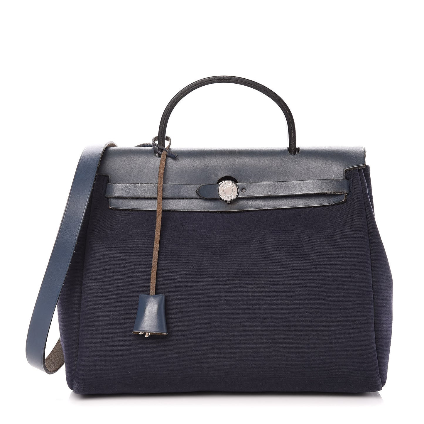 Toile Vache Calfskin Herbag 30 PM Navy Bleu Natural