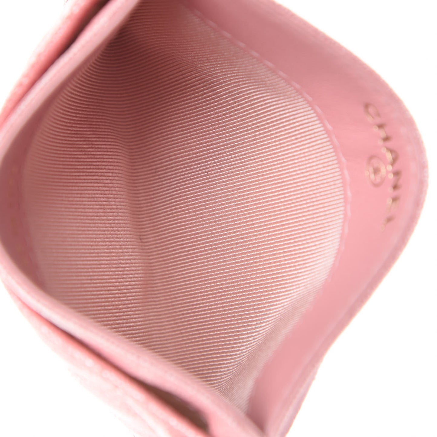 Iridescent Caviar Quilted Card Holder Rose Pink