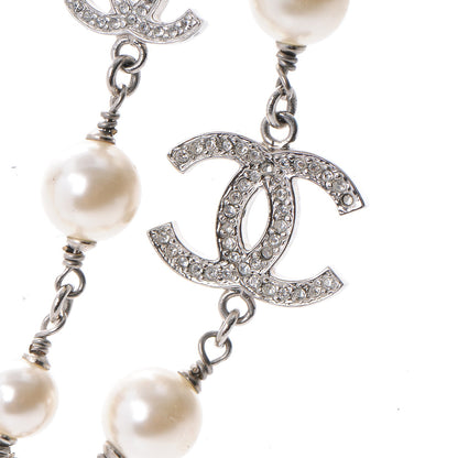 Chanel Crystal Pearl CC Long Necklace Silver 4 of 7