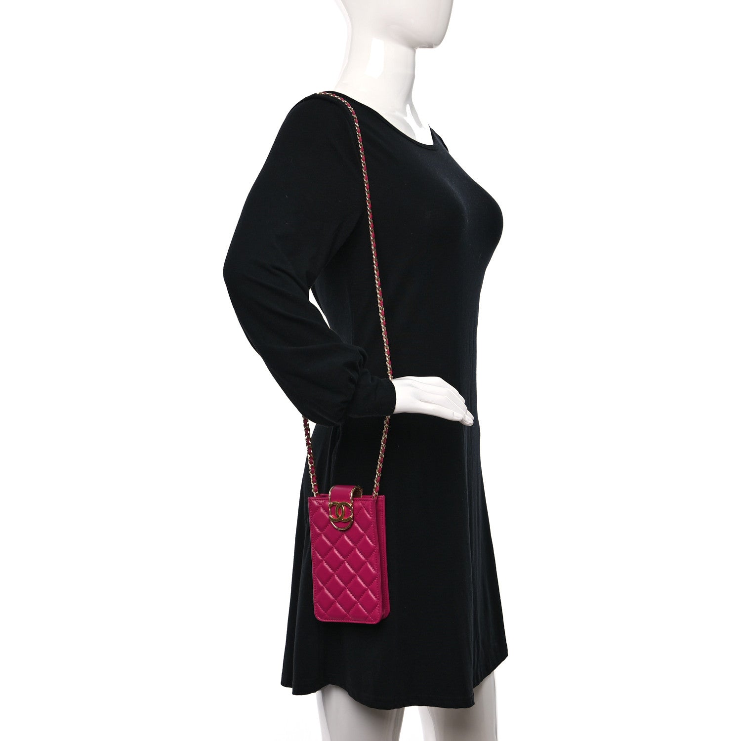 Chanel Lambskin Quilted Phone Holder With Chain Fuchsia 3 of 10