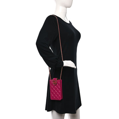 Chanel Lambskin Quilted Phone Holder With Chain Fuchsia 3 of 10