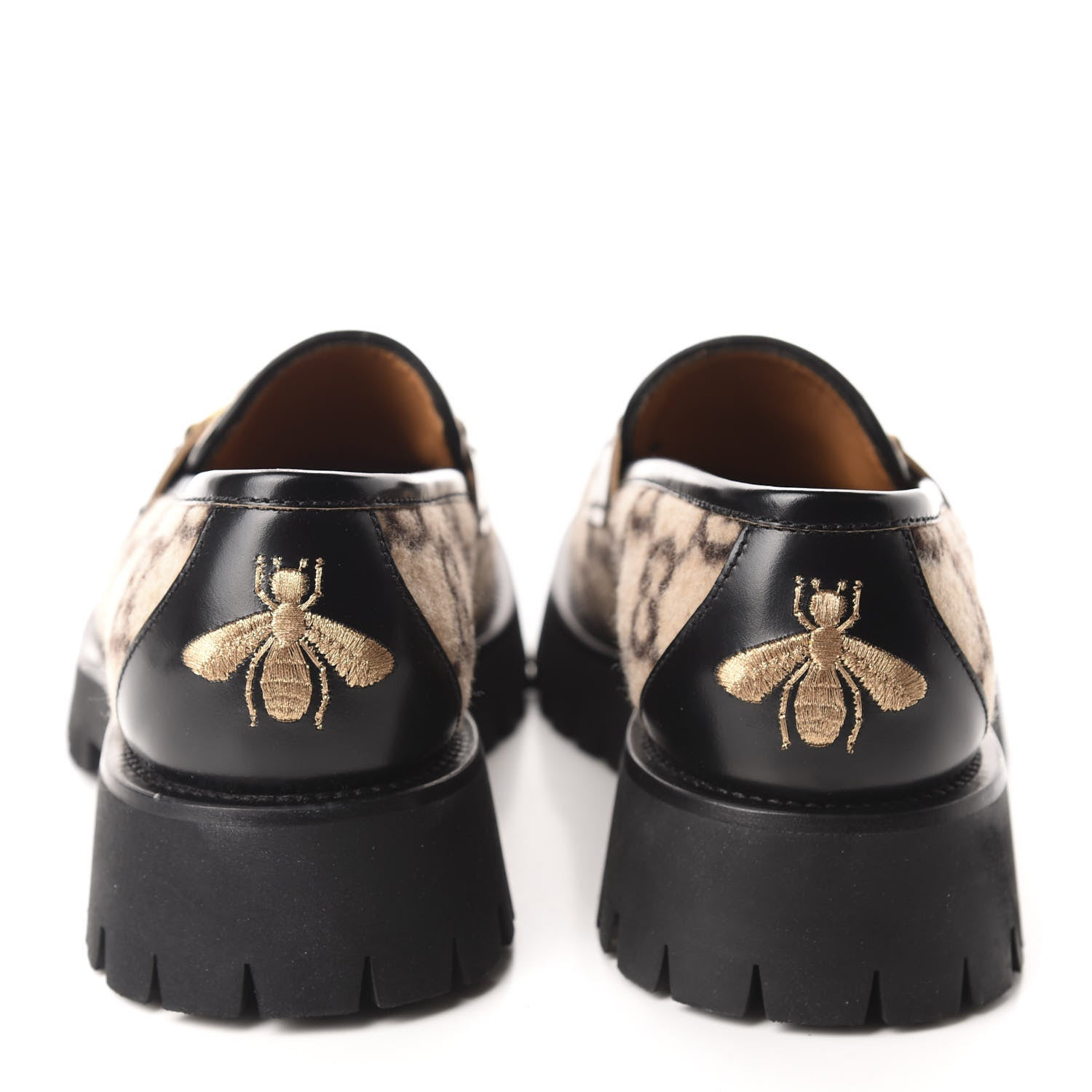 Gucci Covered Wool Cordovan Lux GG Monogram Mens Harald Horsebit Platform Loafers 8.5 Beige Ebony 5 of 10