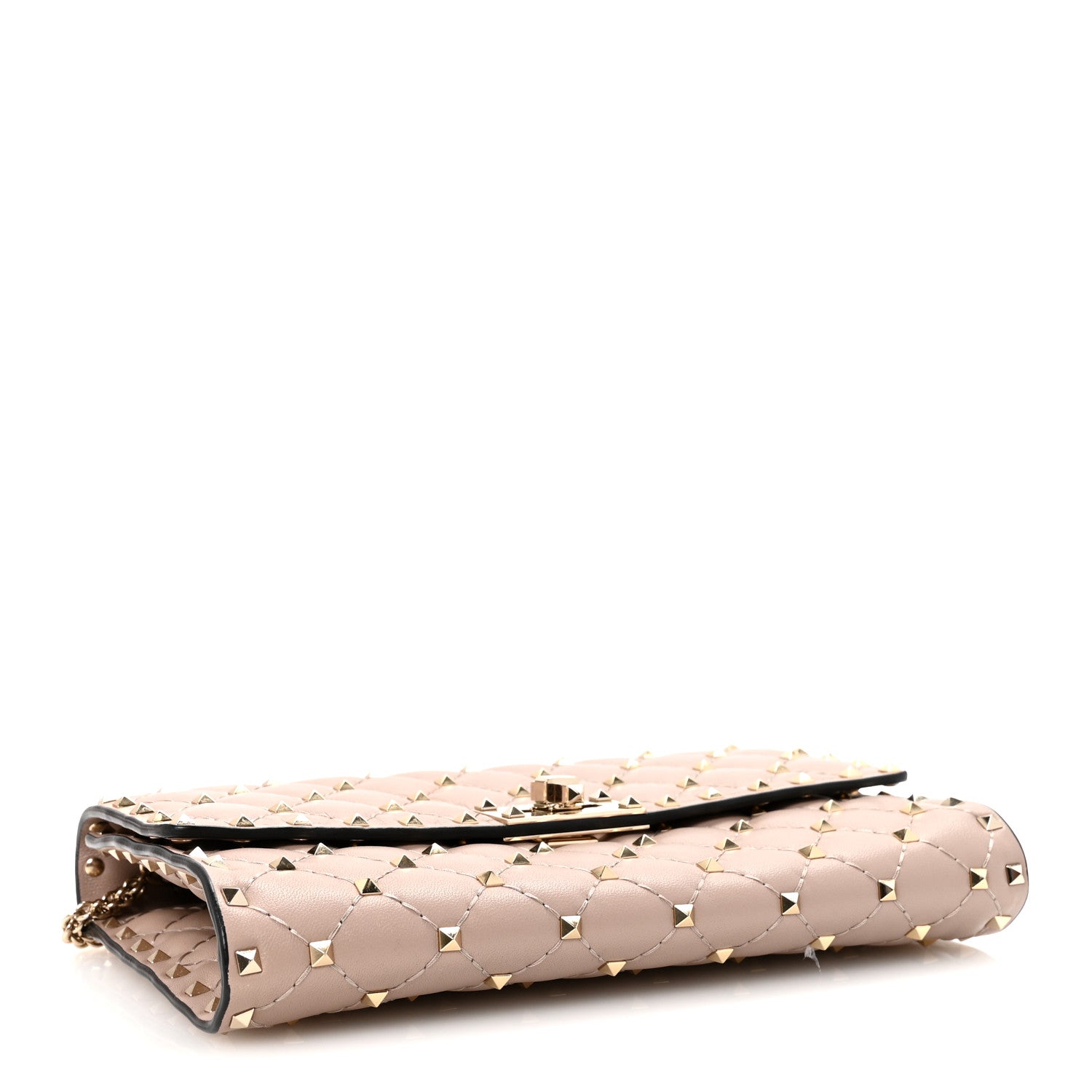Valentino Garavani Lambskin Rockstud Spike Wallet on Chain Poudre 4 of 9