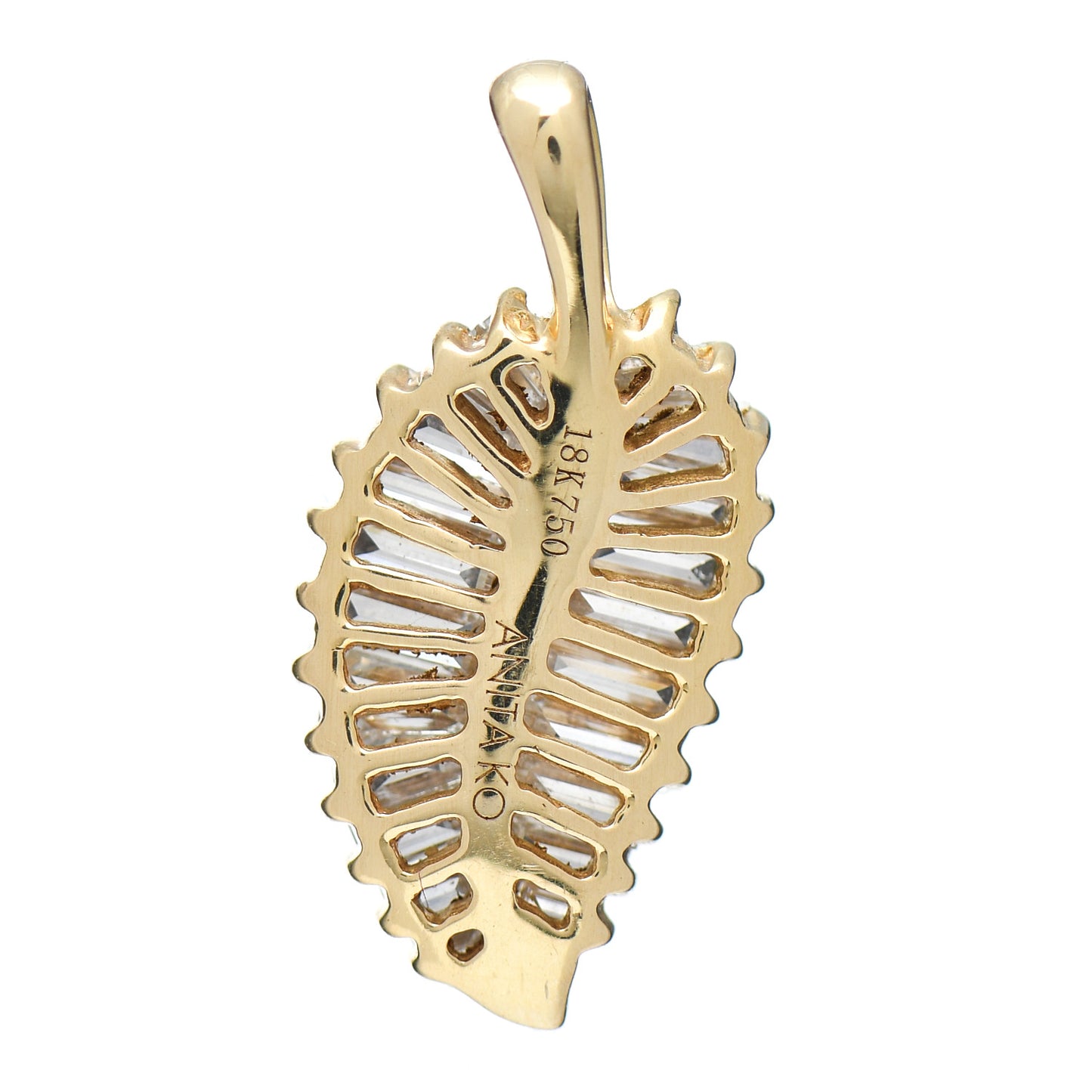 18K Yellow Gold Diamond Palm Leaf Pendant
