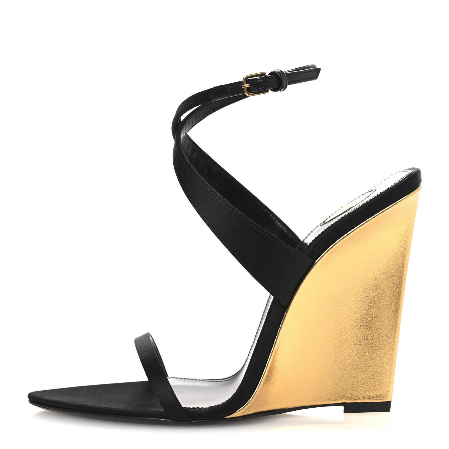 Saint Laurent Satin Salome 110 Wedge Sandals 37 Black 1 of 13
