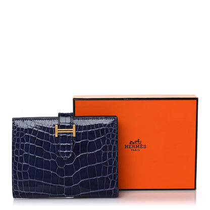 Hermes Shiny Alligator Bearn Compact Wallet Bleu Electrique 13 of 13
