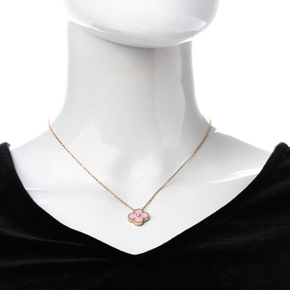 Van Cleef & Arpels 18K Rose Gold Diamond Pink Porcelain Vintage Alhambra Pendant Necklace 2 of 6