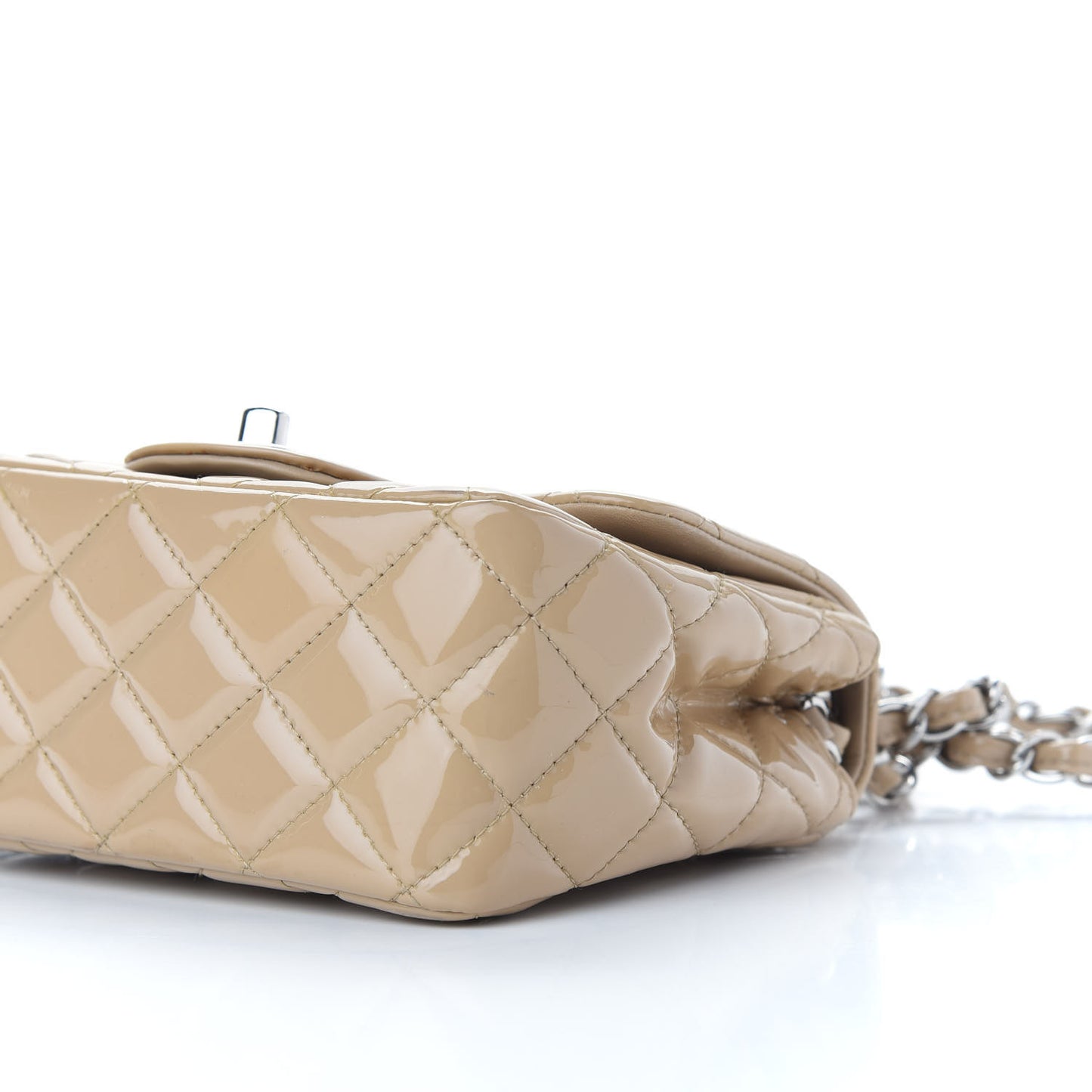 Patent Quilted Mini Square Flap Beige