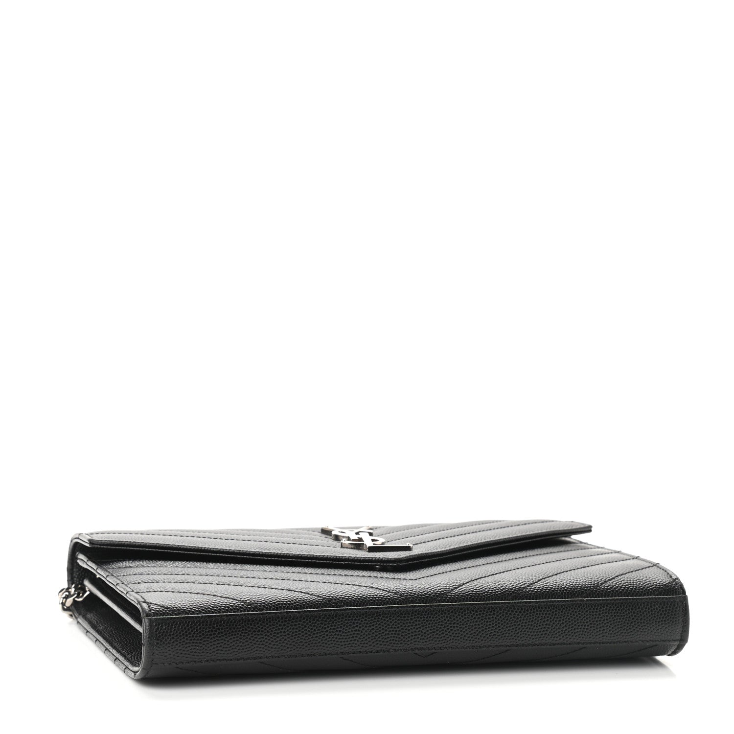 Saint Laurent Grain De Poudre Matelasse Chevron Monogram Chain Wallet Black 3 of 9