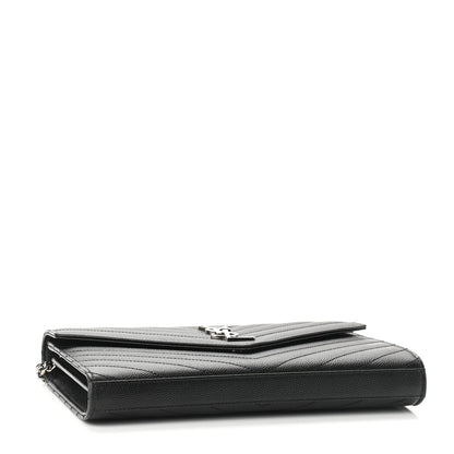 Saint Laurent Grain De Poudre Matelasse Chevron Monogram Chain Wallet Black 3 of 9