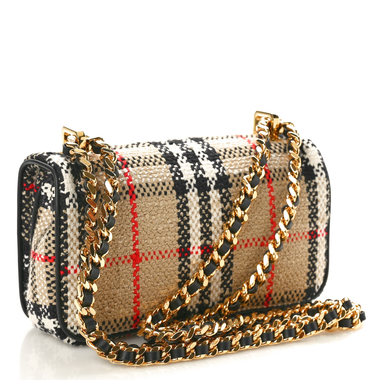 Burberry Calfskin Boucle Check Small Lola Chain Bag Archive Beige 3 of 8