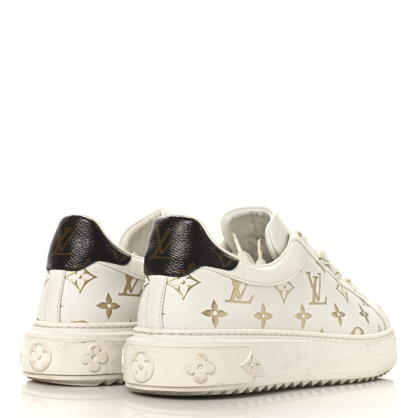 Calfskin Monogram Debossed Time Out Sneakers 39.5 White Gold