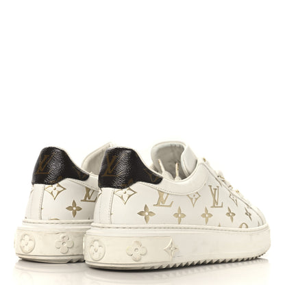 Louis Vuitton Calfskin Monogram Debossed Time Out Sneakers 39.5 White Gold 5 of 9