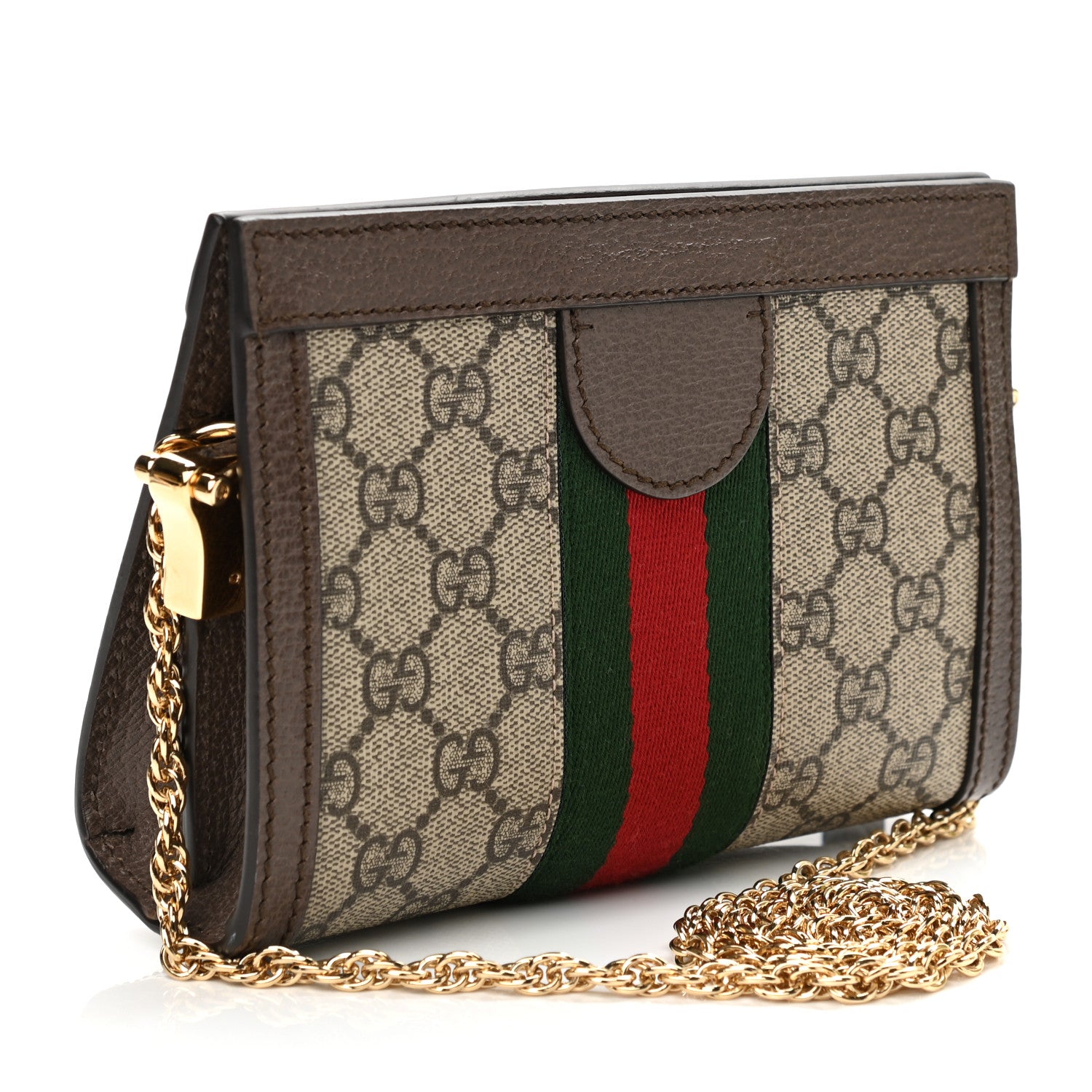 Gucci GG Supreme Monogram Textured Dollar Calfskin Web Mini Ophidia Chain Shoulder Bag Beige Ebony New Acero 3 of 12